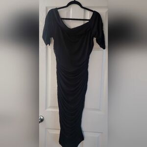 VENUS Black Ruched Asymmetrical Bodycon Dress